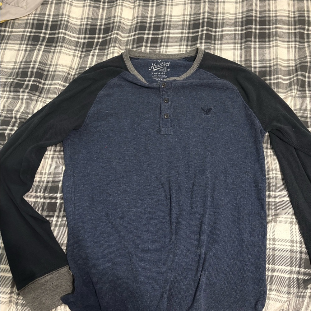 American Eagle Outfitters Blue and Gray Long Sleeve Tee